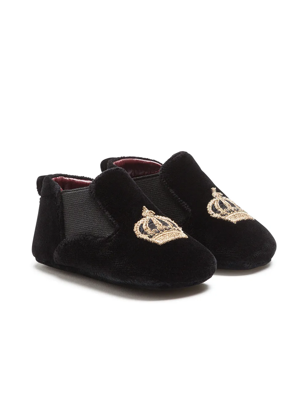 

Dolce & Gabbana Kids crown patch velvet slippers - Black