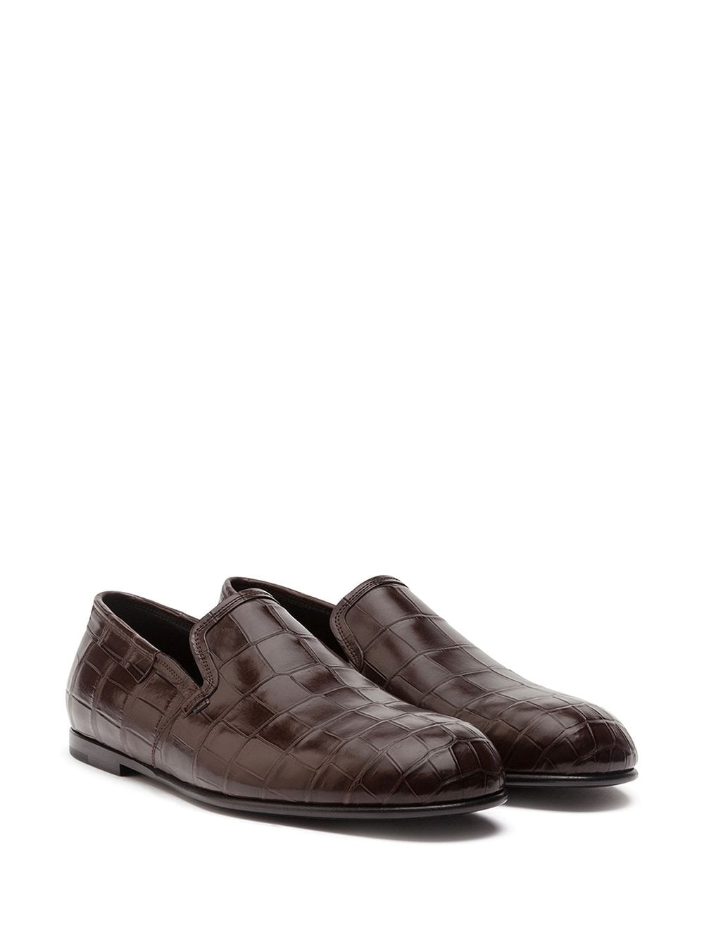 Shop Dolce & Gabbana Crocodile-embossed Leather Loafers In Brown