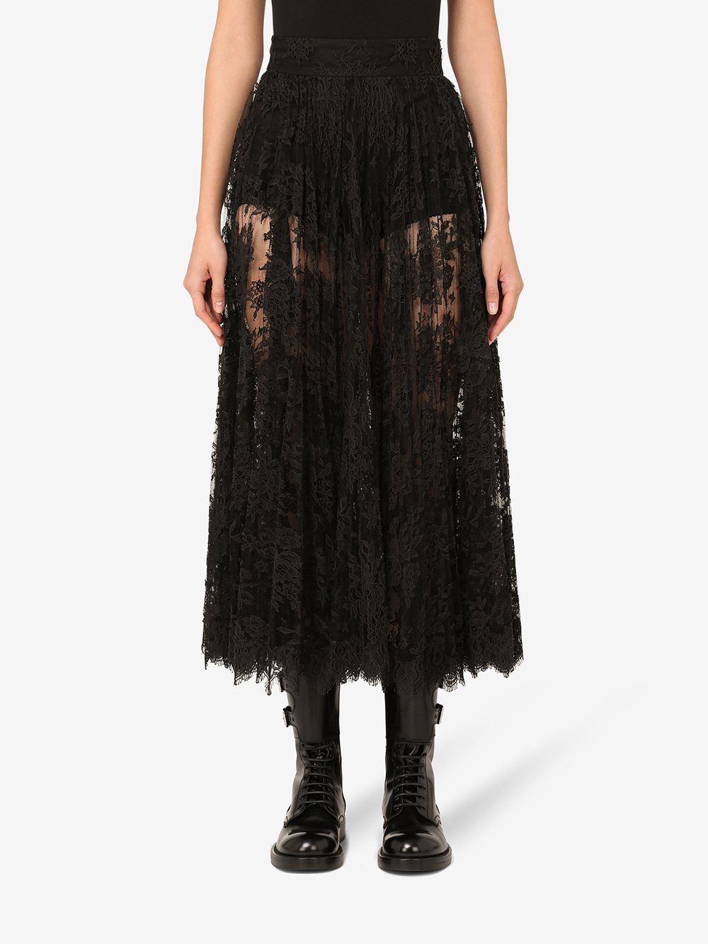 Shop Dolce & Gabbana Sheer Lace Midi Skirt In Black