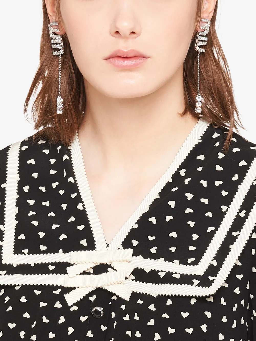 Shop Miu Miu Crystal-embellished Pendant Earrings In Neutrals