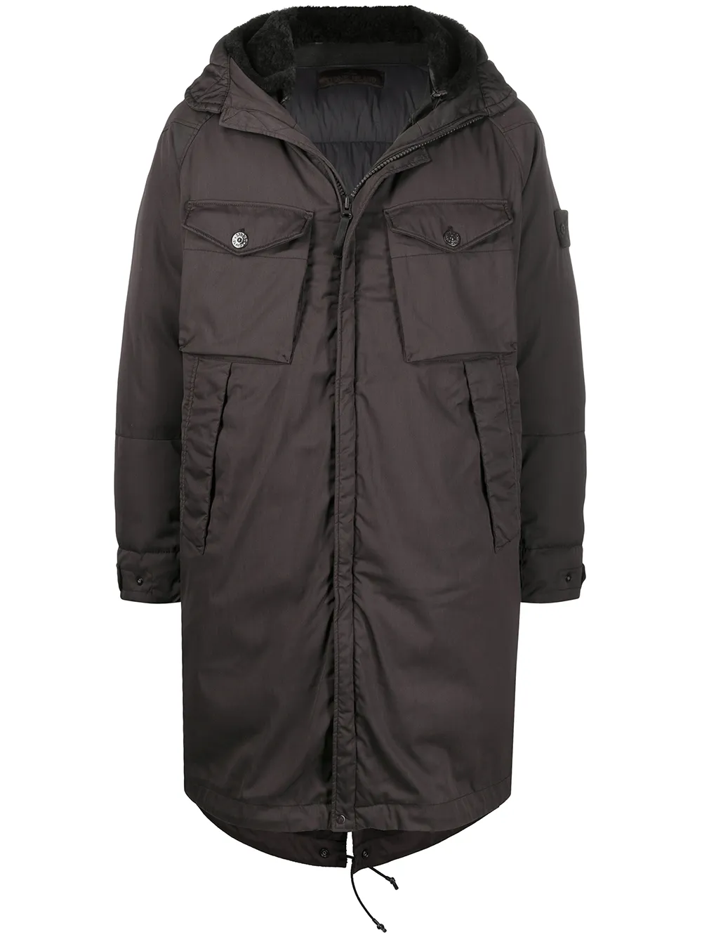 фото Stone island длинный пуховик с карманами карго