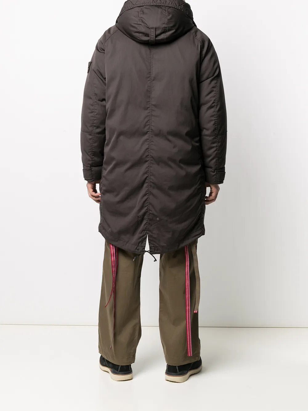 фото Stone island длинный пуховик с карманами карго