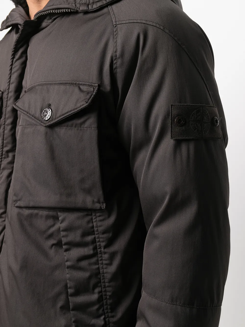 фото Stone island длинный пуховик с карманами карго