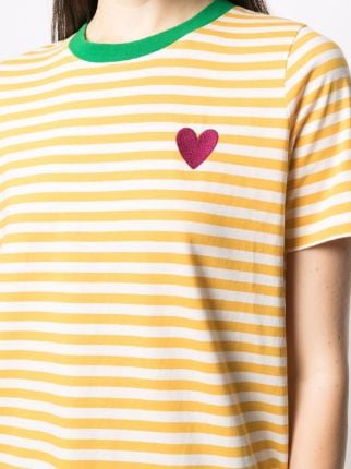 embroidered heart striped T-shirt展示图