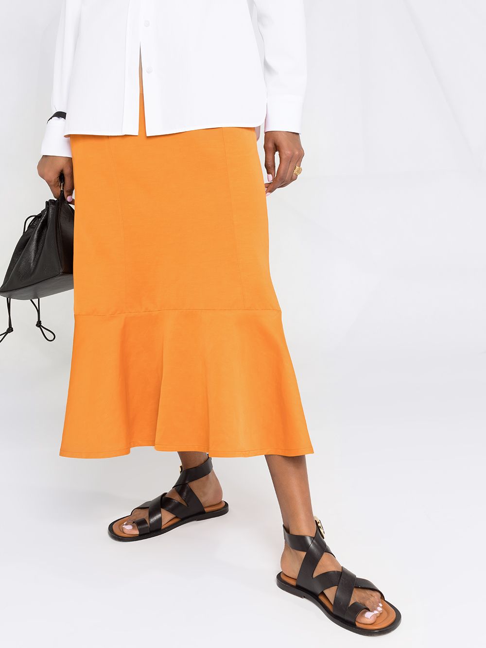 Shop Jil Sander Ruffle-hem Mid-length Skirt In Orange