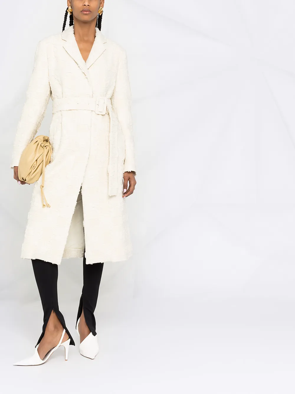 фото Jil sander твидовое пальто с поясом