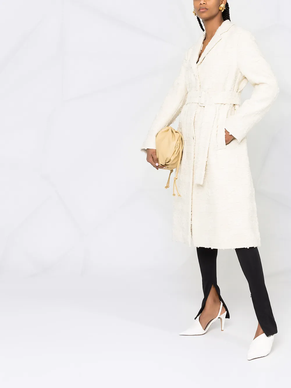 фото Jil sander твидовое пальто с поясом