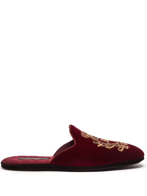 Dolce & Gabbana coat of arms-embroidered slippers