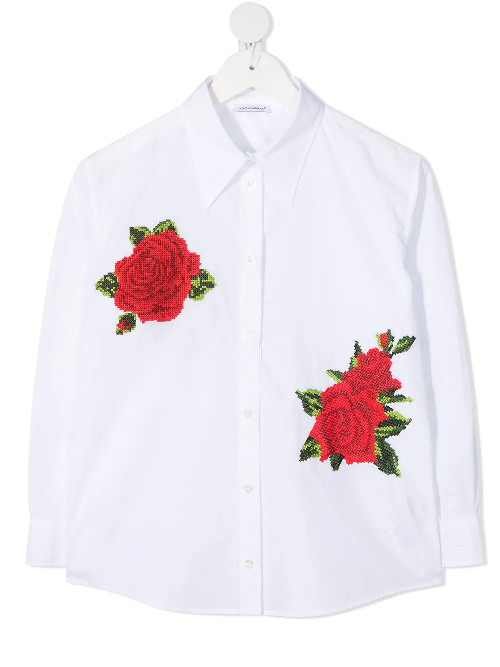 

Dolce & Gabbana Kids camisa con rosas bordadas - Blanco