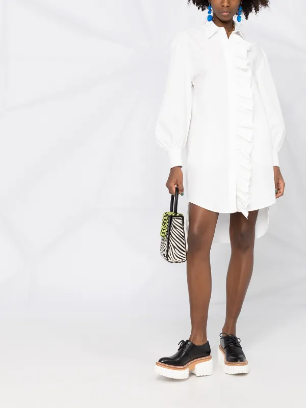 MSGM Ruffle Detail Shirt Dress | White | FARFETCH