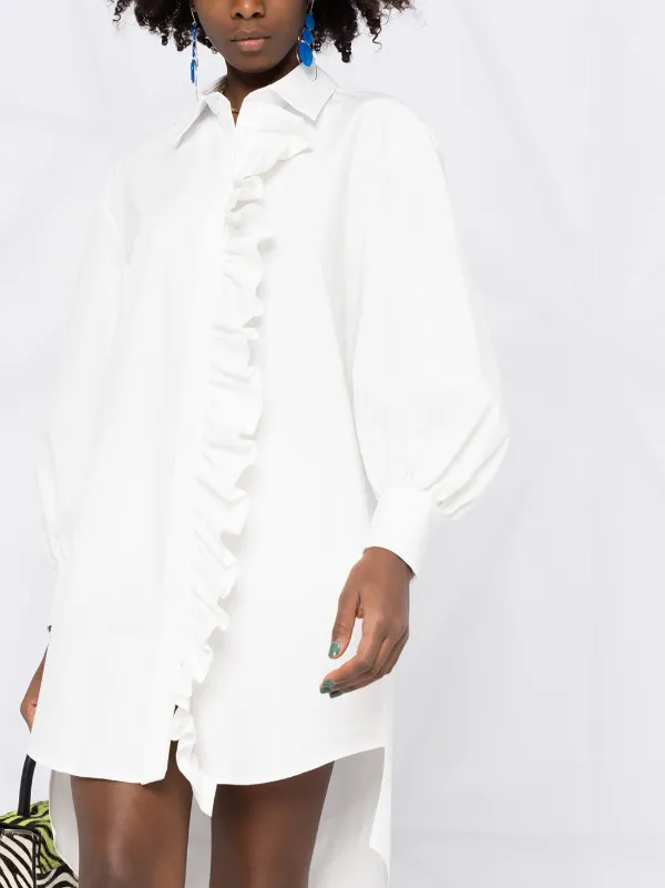MSGM Ruffle Detail Shirt Dress | White | FARFETCH