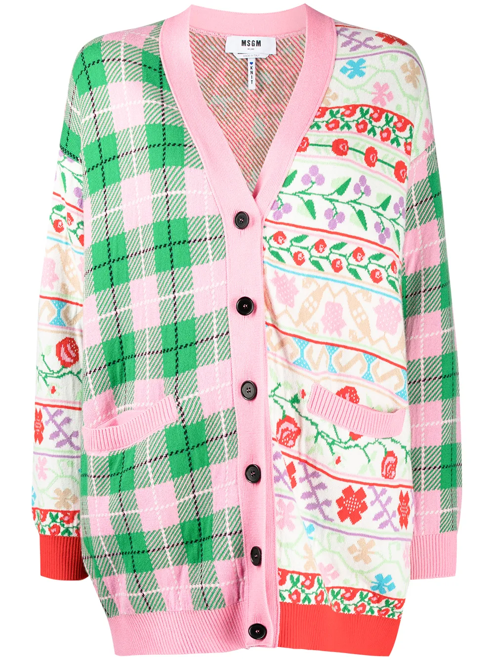 Image 1 of MSGM floral check patchwork cardigan