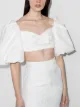 Image 2 of RASARIO puff-sleeve jacquard cropped top