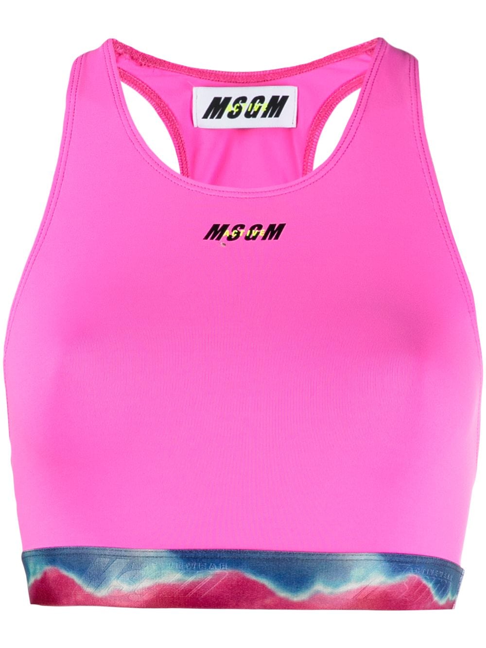 Shop Msgm Printed Waistband Logo Sports Bra In Pink