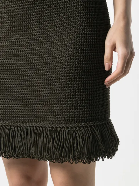 bottega veneta fringed open knit cotton blend mini skirt