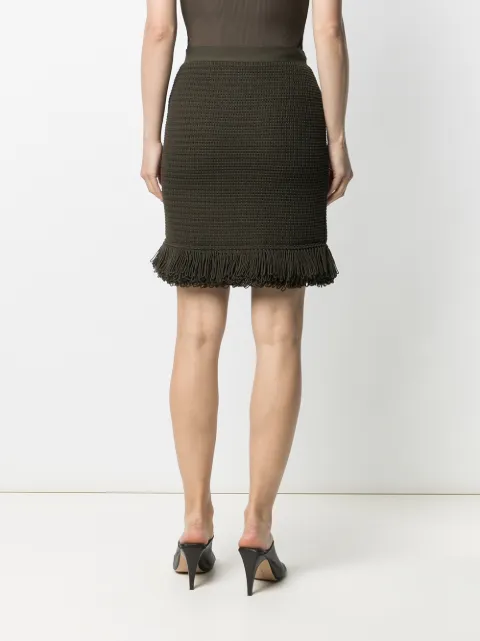 bottega veneta fringed open knit cotton blend mini skirt