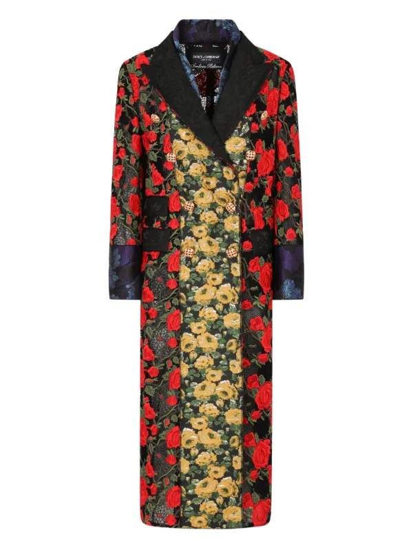 Dolce Gabbana floral-jacquard Coat Black FARFETCH