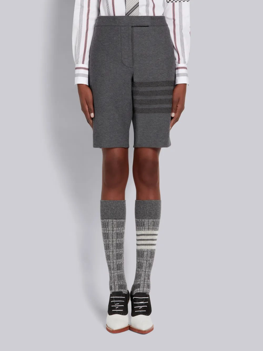Thom Browne 4-bar Stripe Twill Shorts In Grey