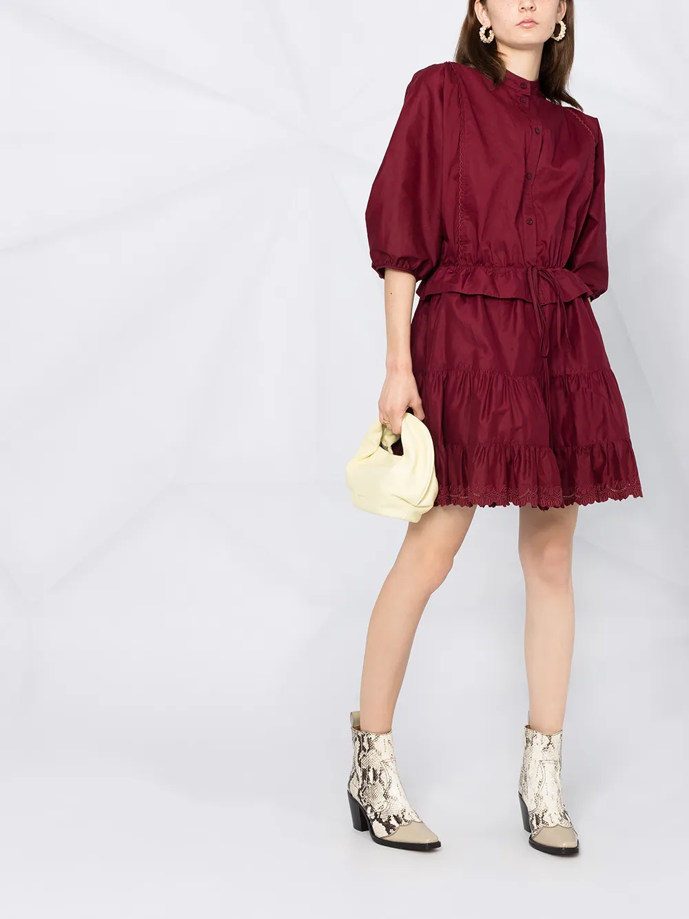Image 2 of See by Chloé tiered puff-sleeved short dress