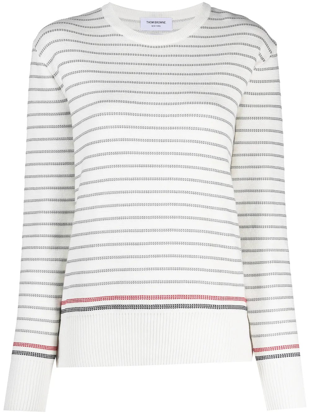 

Thom Browne striped half Milano stitch crew neck jumper - White