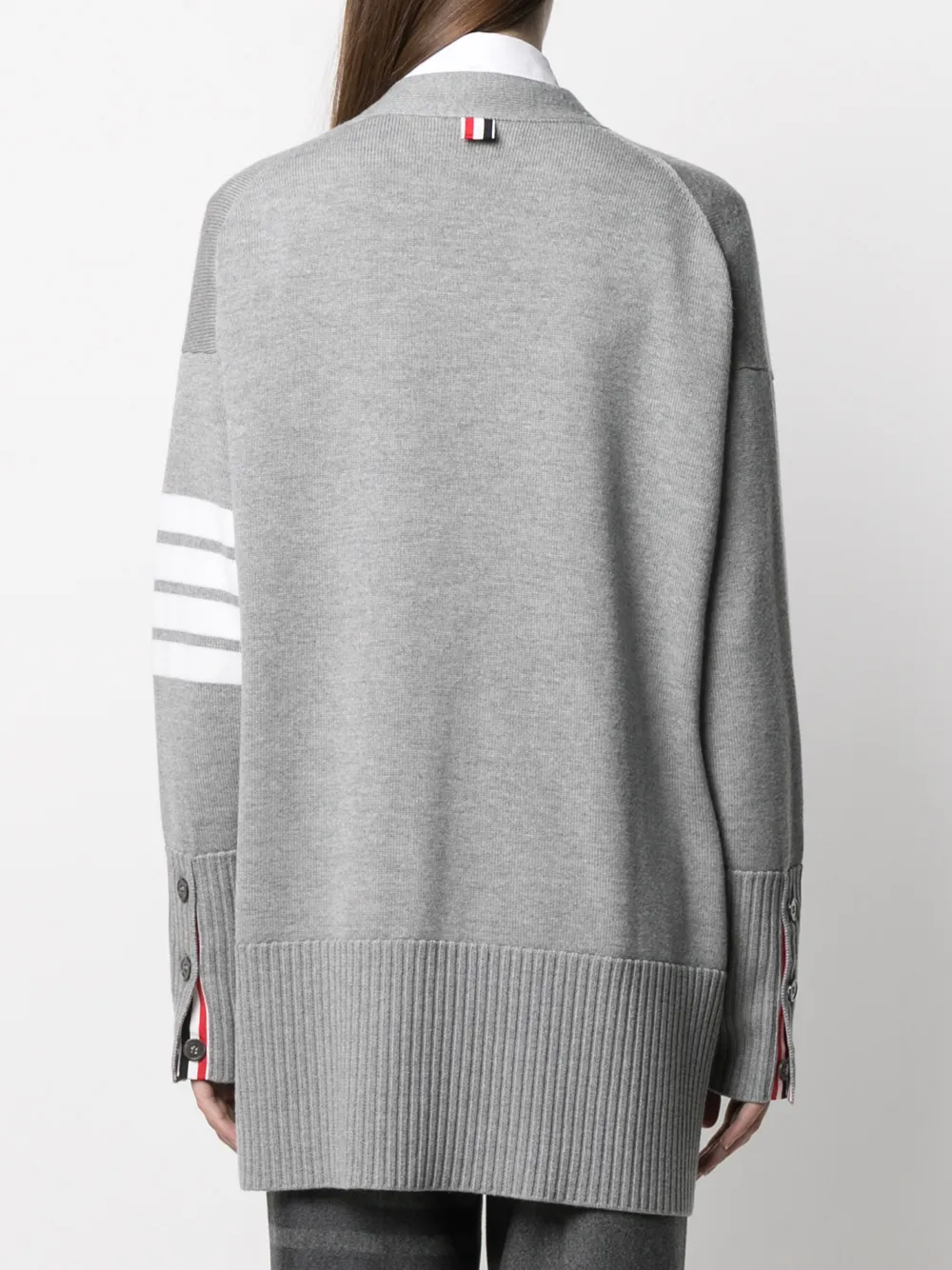 Thom Browne Oversized 4-Bar Stripe Cardigan in Grey, view 4