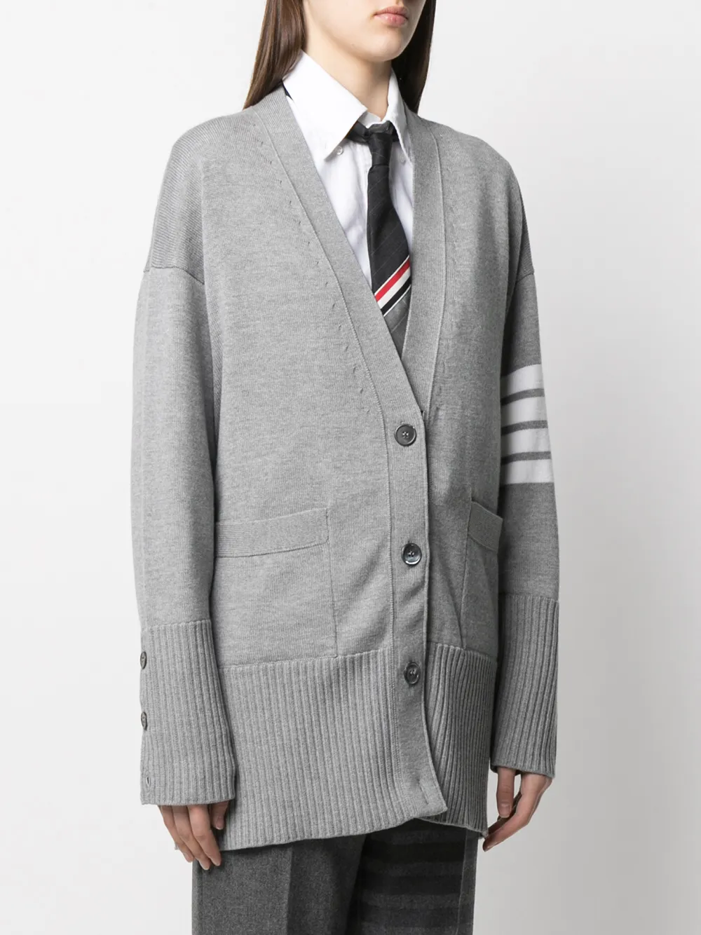  Thom Browne Oversized 4-bar Stripe Cardigan - Grey 
