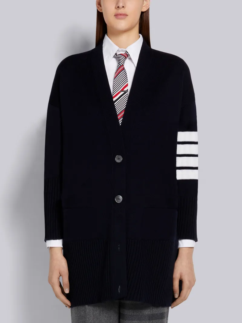 Navy Fine Merino Wool 4-Bar Exaggerated 
