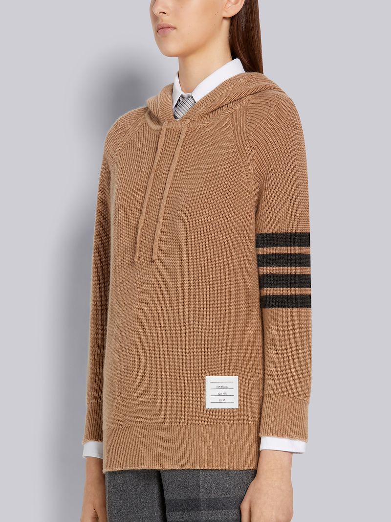 キャメル ガーメントダイ カシミア ハーフカーディガン ステッチ 4bar パーカー プルオーバーニュートラル Thom Browne 公式オンラインサイト