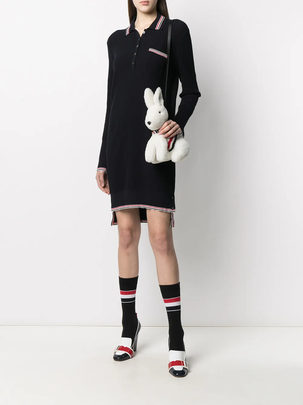 фото Thom browne фактурное платье поло с полосками rwb