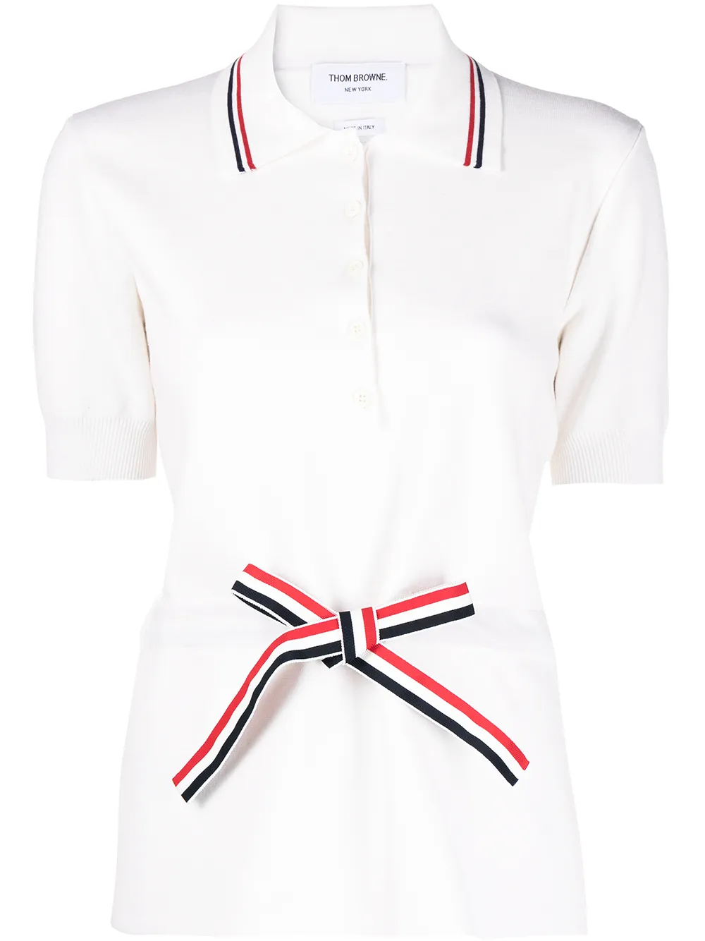 

Thom Browne playera tipo polo oversize con cinturón con rayas RWB - Blanco