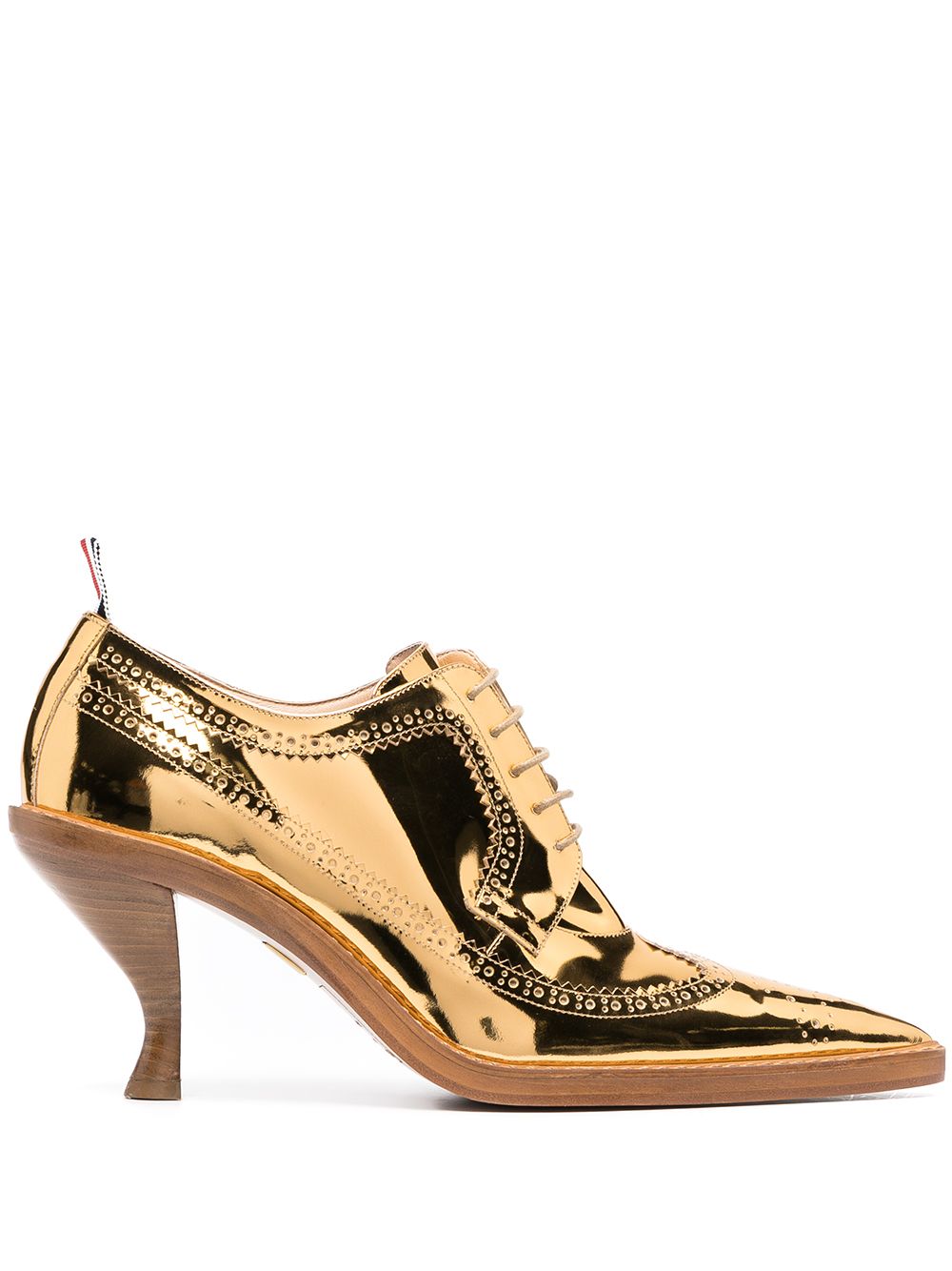 metallic longwing brogues with sculpted heel