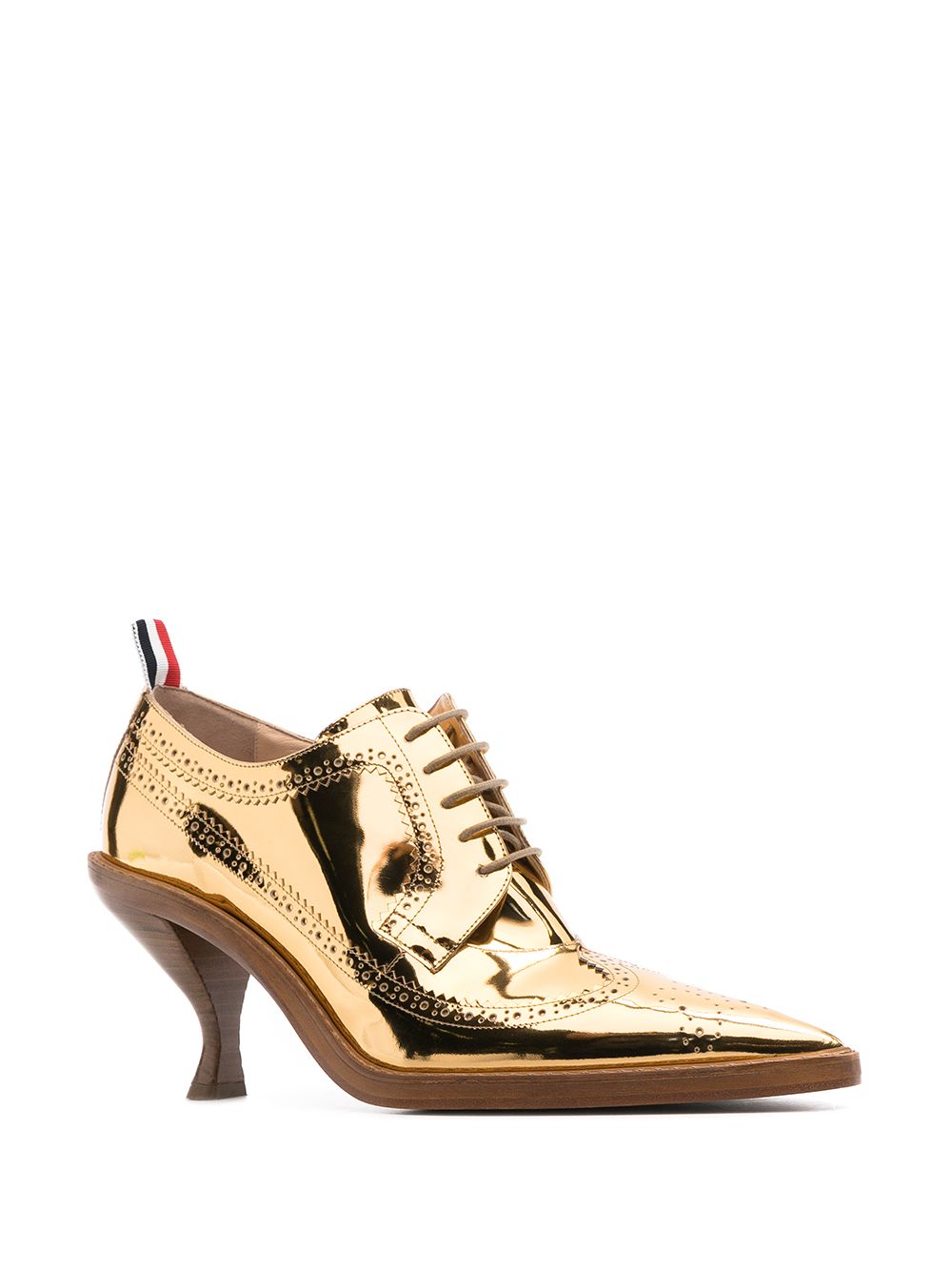 Shop Thom Browne Metallic Longwing Brogues With Sculpted Heel In Gold