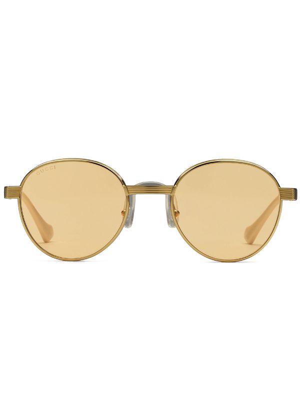 Shop Gold Gucci Eyewear Round Frame Sunglasses With Express Delivery Adefra