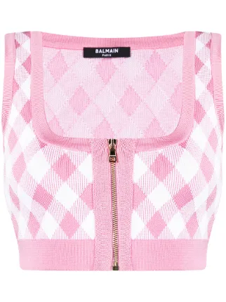 Balmain Gingham Cropped Vest Farfetch