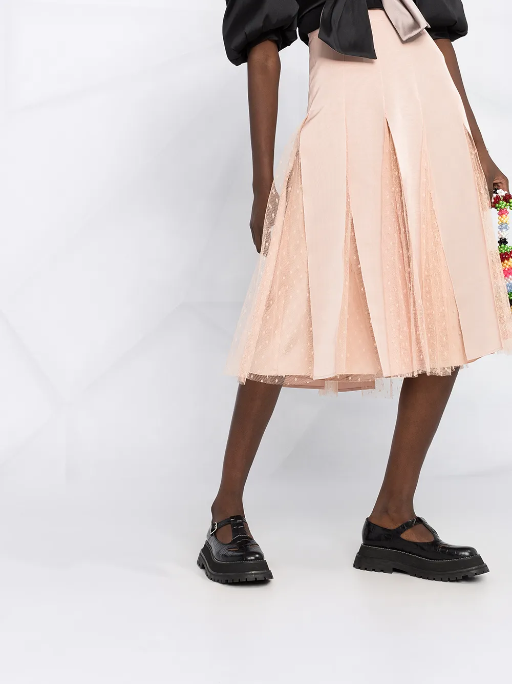  Red Valentino Pleated Lace Midi Skirt - Neutrals 