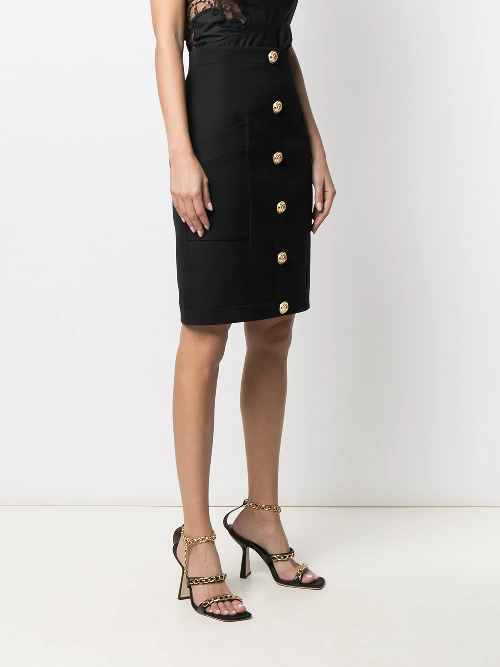 Balmain Button-embellished Wool-twill Mini Skirt In Black