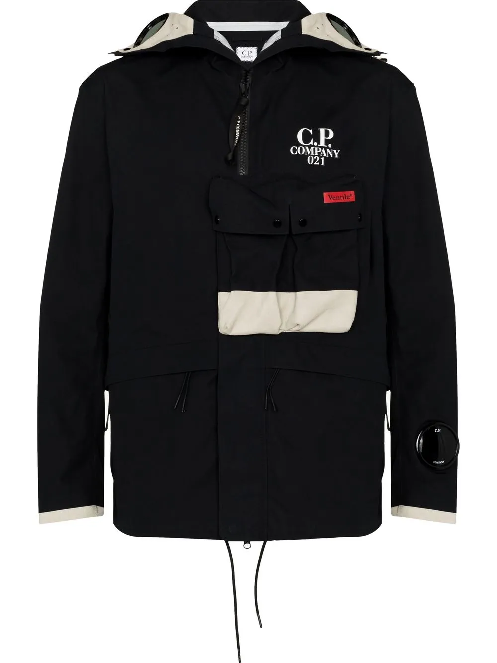 

C.P. Company logo-print hooded jacket - Black