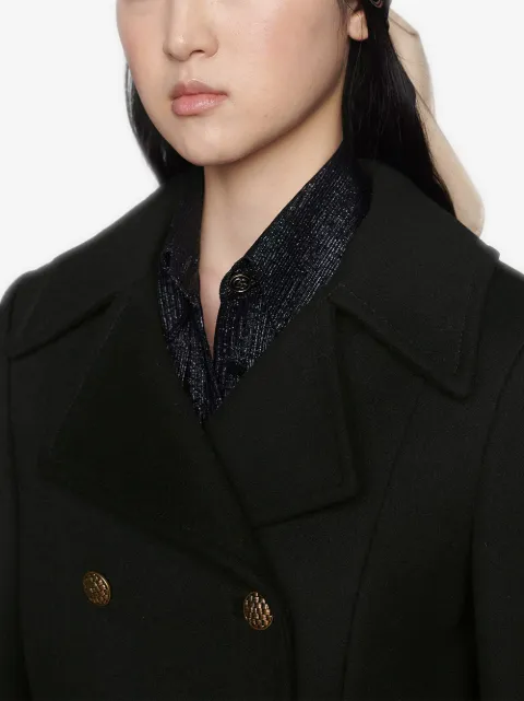 Shop black Gucci Double G belted coat 