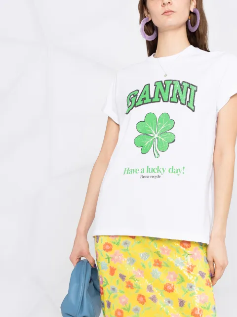 GANNI shamrock-print logo T-shirt 