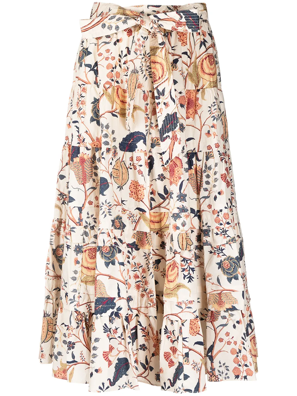 ULLA JOHNSON TIERED FLORAL-PRINT MIDI SKIRT