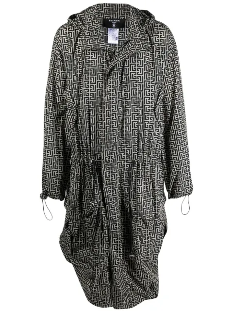 Balmain impermeable con capucha y monograma estampado