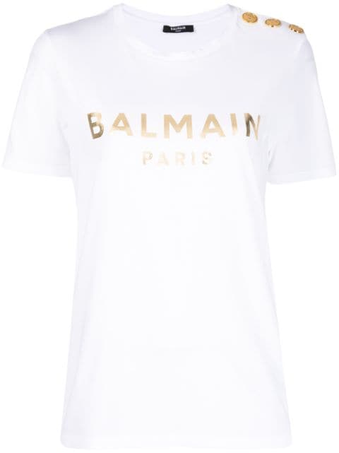 Balmain metallic-logo button-embellished T-shirt