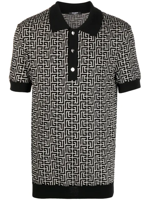 Balmain monogram pattern polo shirt Men