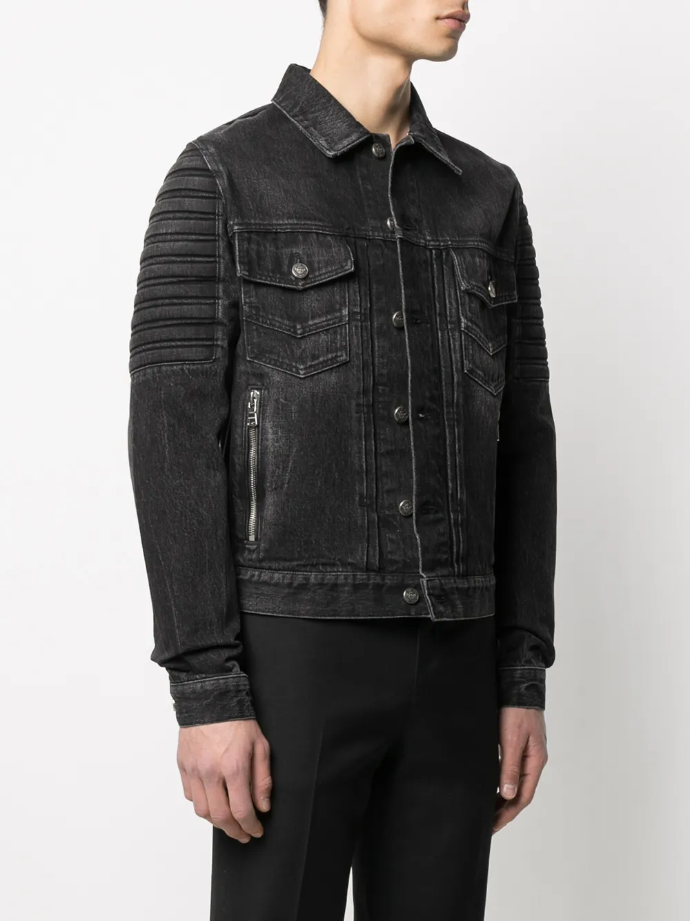 фото Balmain джинсовая куртка в рубчик с эффектом потертости