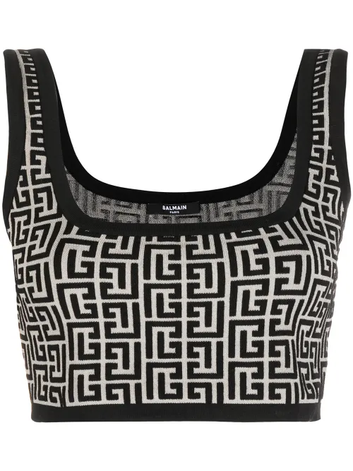 Débardeur crop à motif monogrammé - Balmain - Modalova