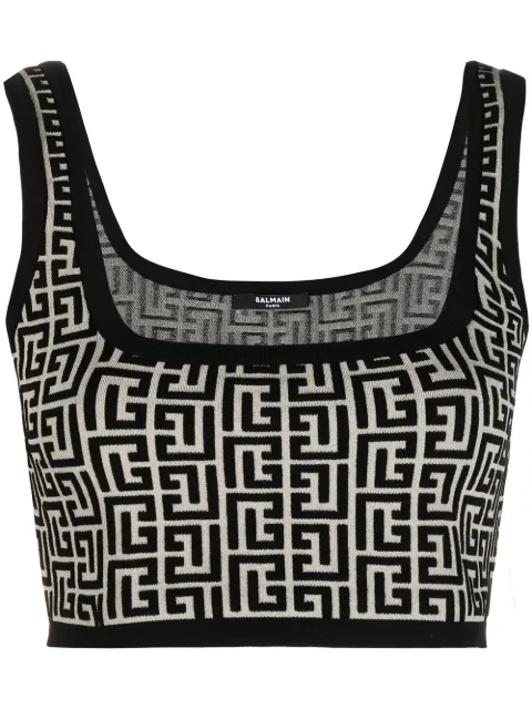 Balmain cropped monogram jacquard vest top Women