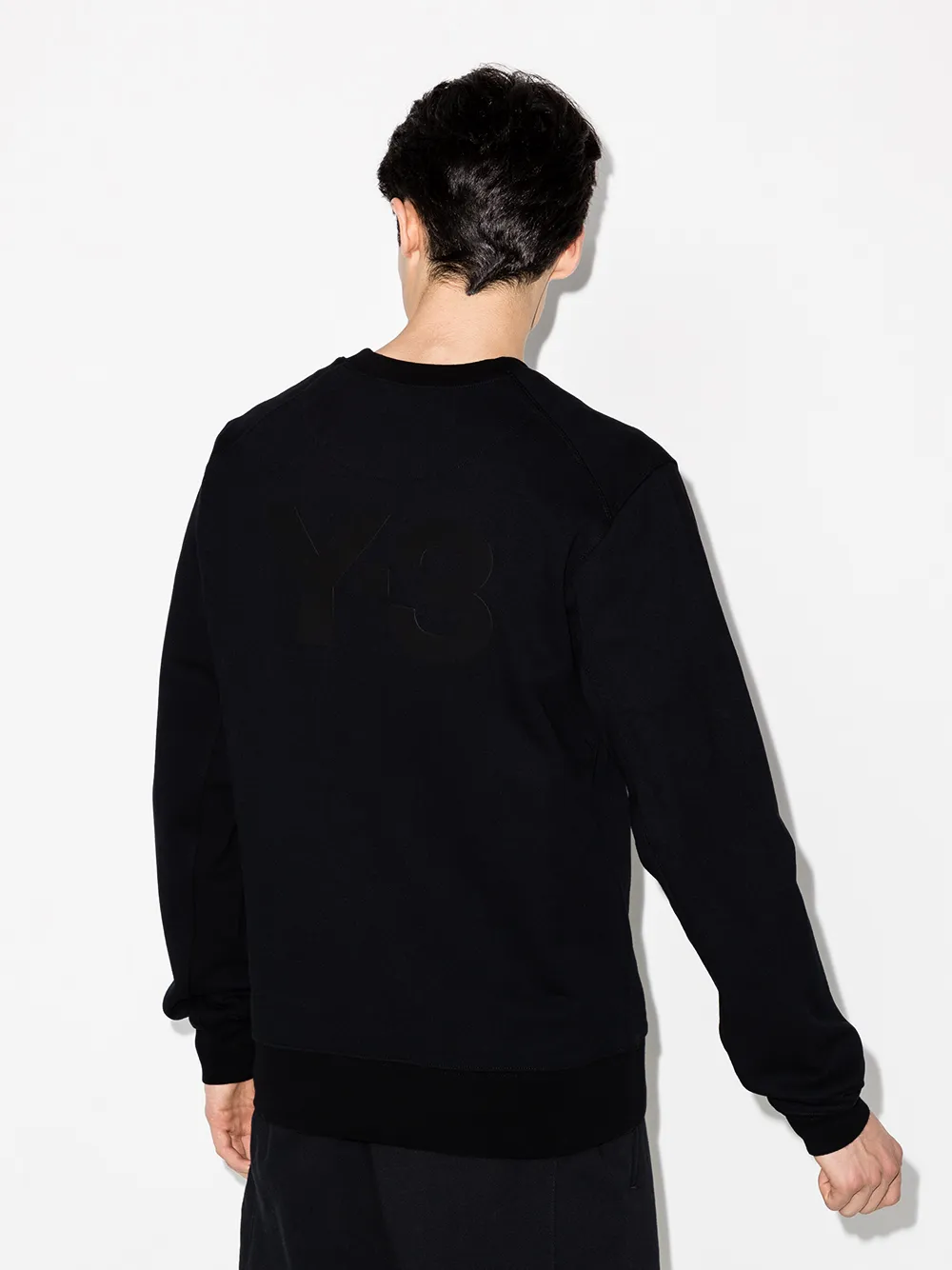 Shop Y-3 Tonal-logo Crew-neck Sweatshirt In Black