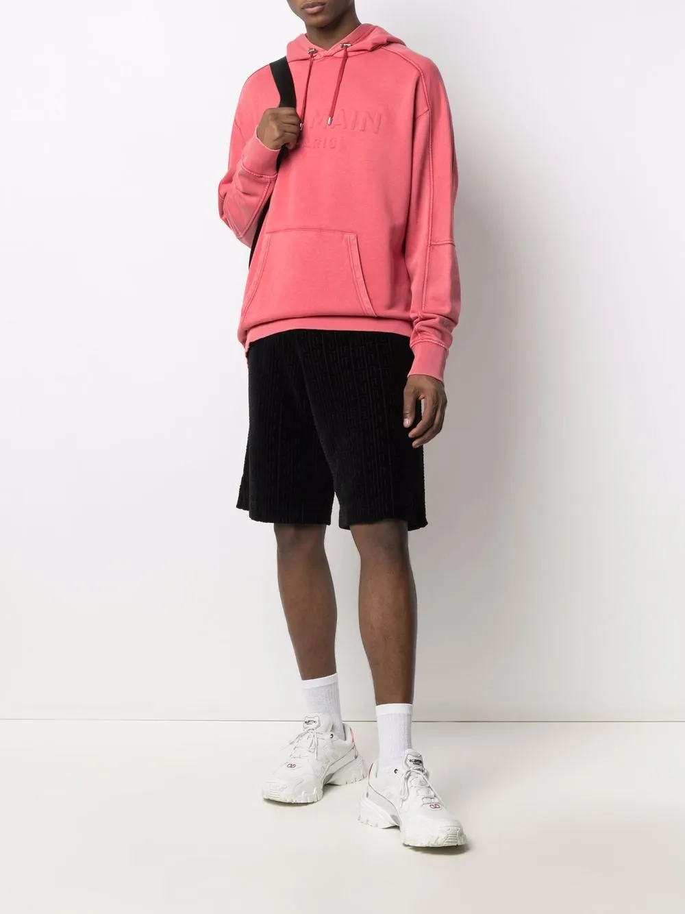 Balmain Hoodie met logo-reliëf - Rood