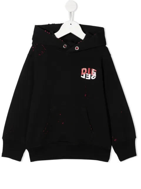 Diesel Kids Moletom de capuz com estampa de logo destroyed