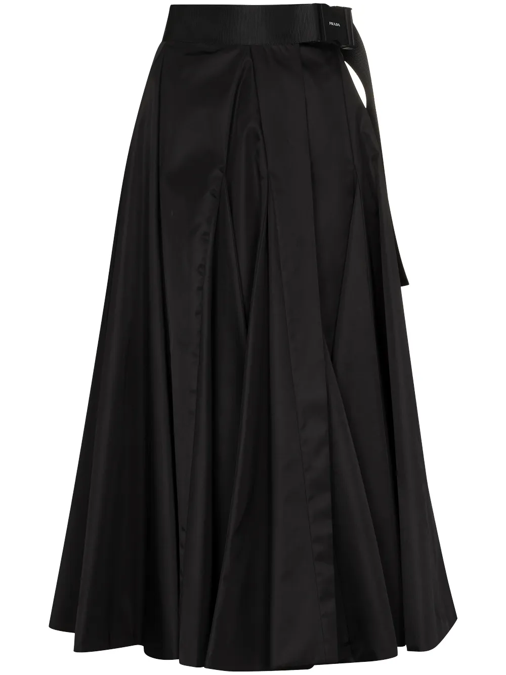Prada Belted Nylon Gabardine A-line Midi Skirt In Schwarz